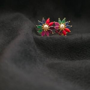 Rainbow Pearl Flower Stud Earrings