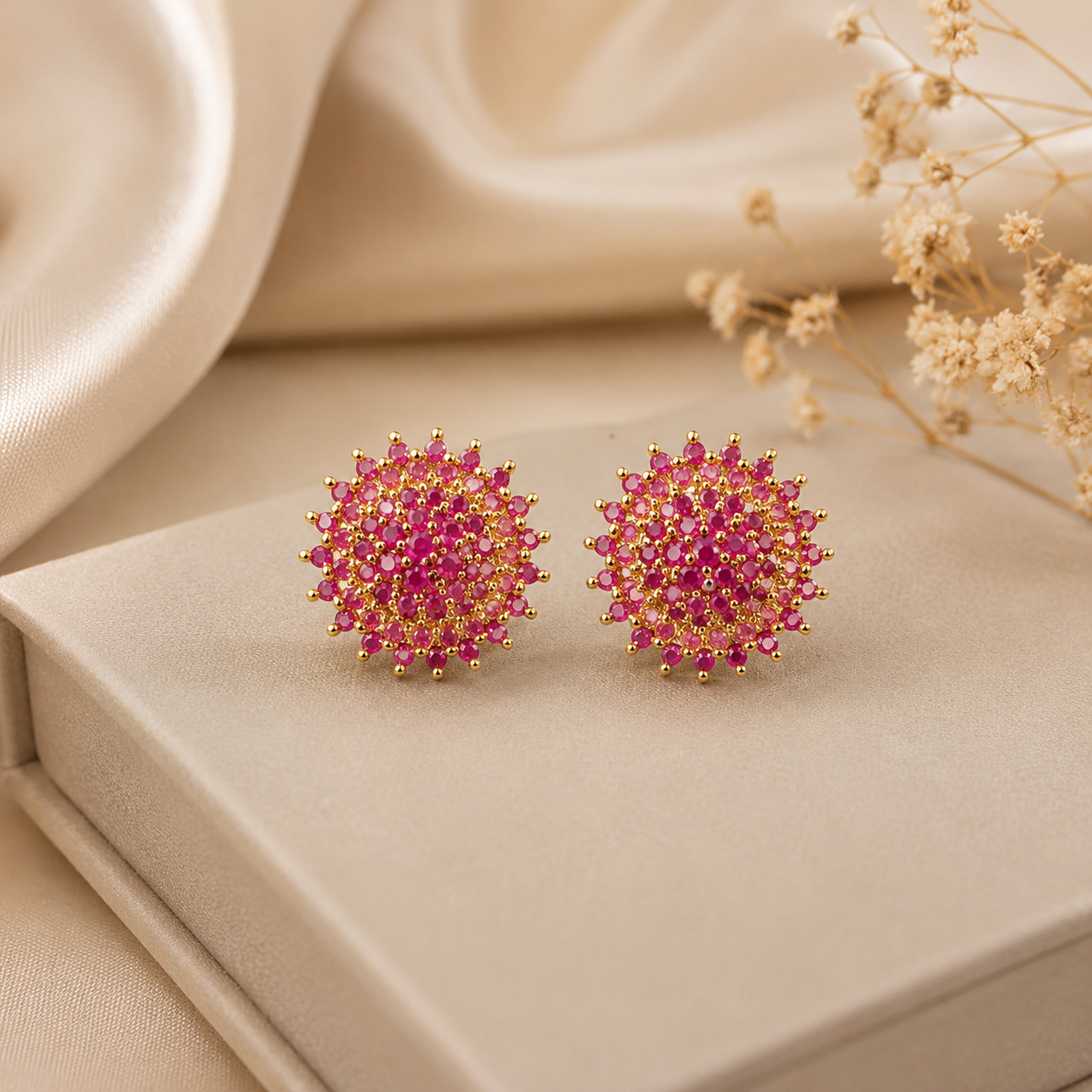 Pink Crystal Stud Earrings - Image 2