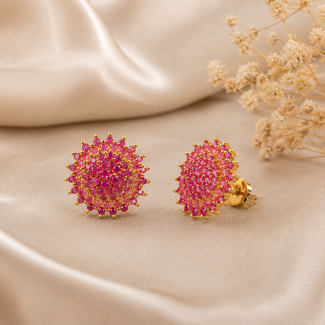 Pink Crystal Stud Earrings - Image 3