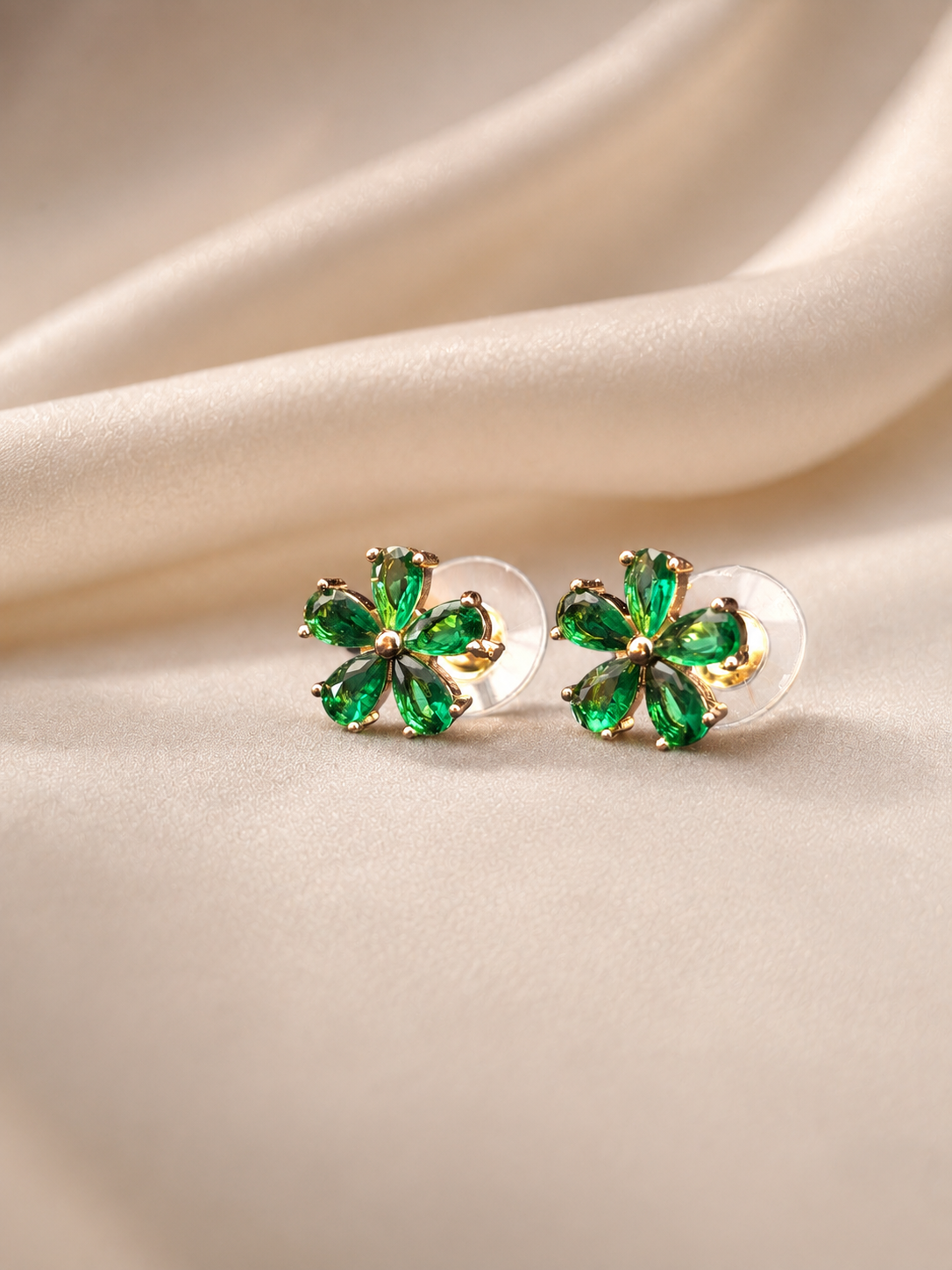 Emerald Bloom Floral Stud Earrings - Image 2