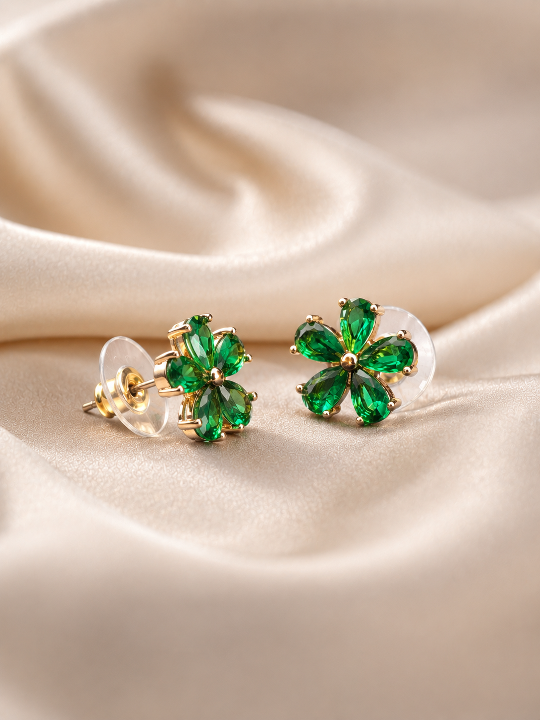 Emerald Bloom Floral Stud Earrings