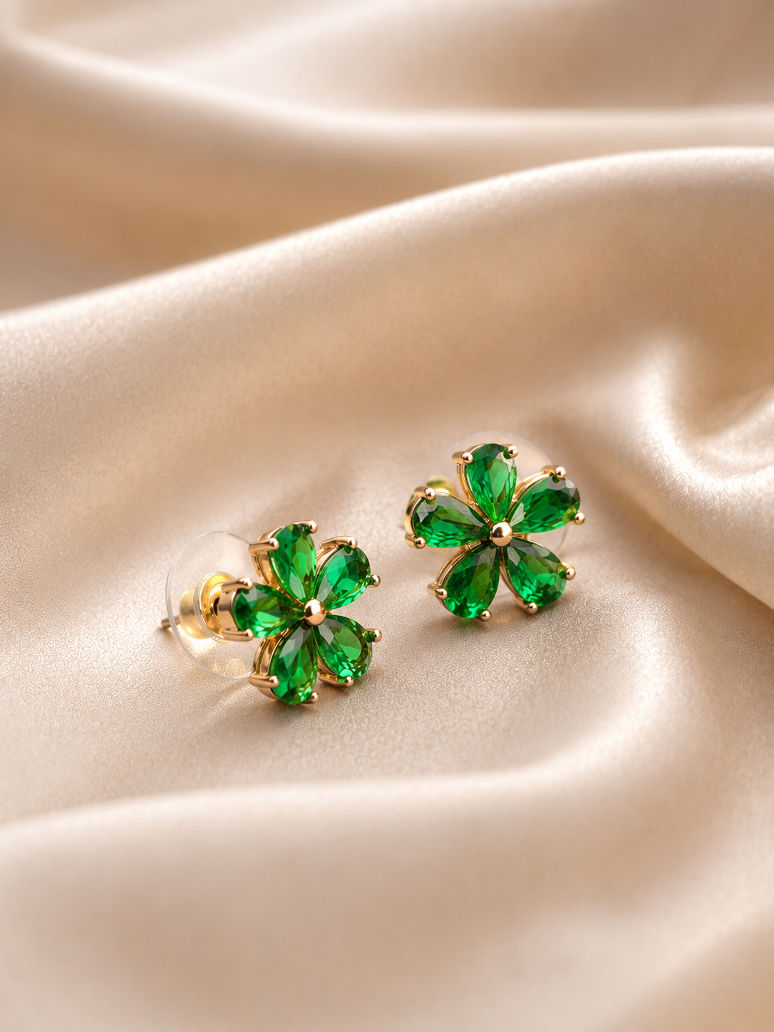 Emerald Bloom Floral Stud Earrings - Image 3