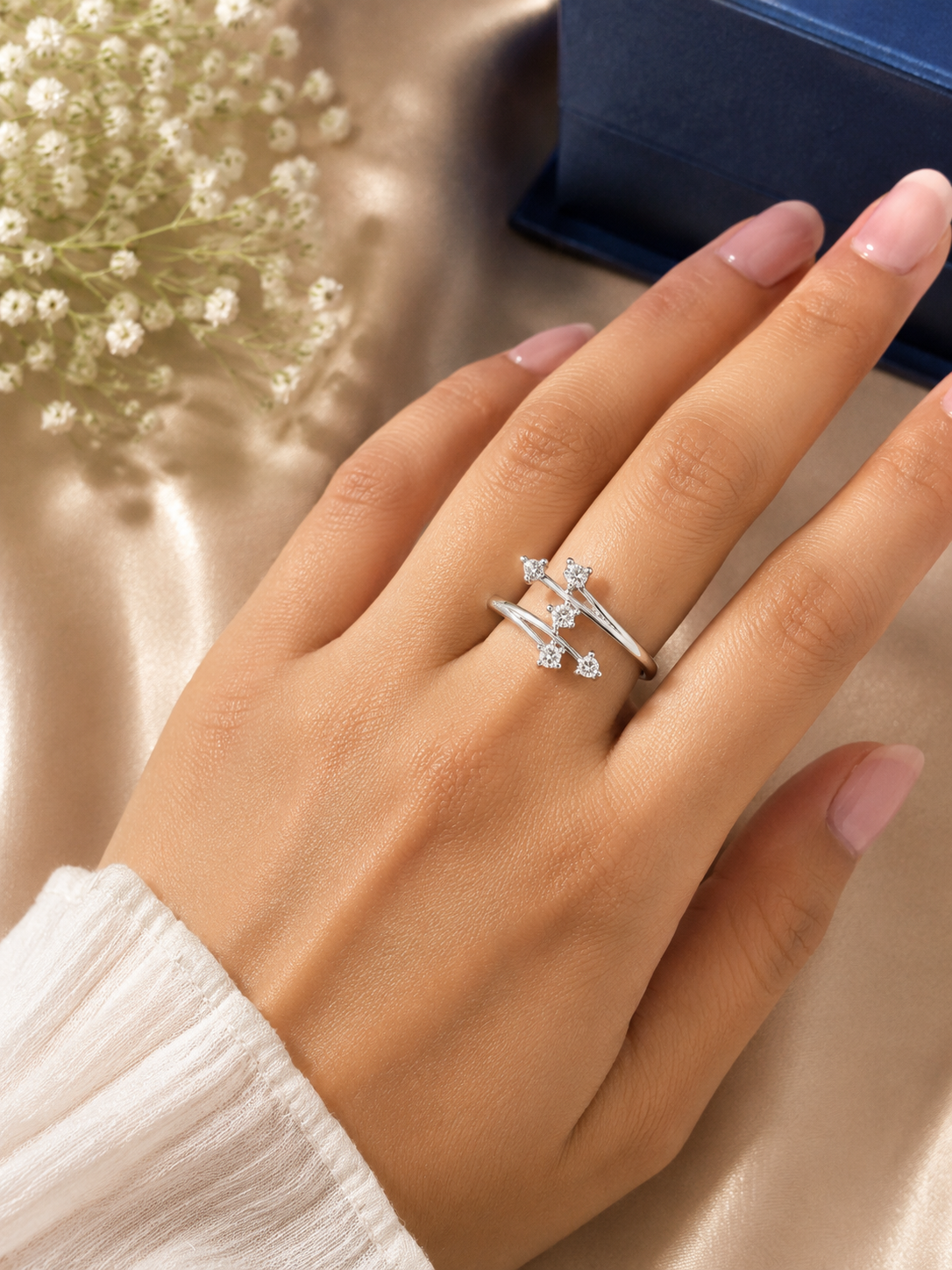 Elegant White Metal Crystal Open Ring - Image 3