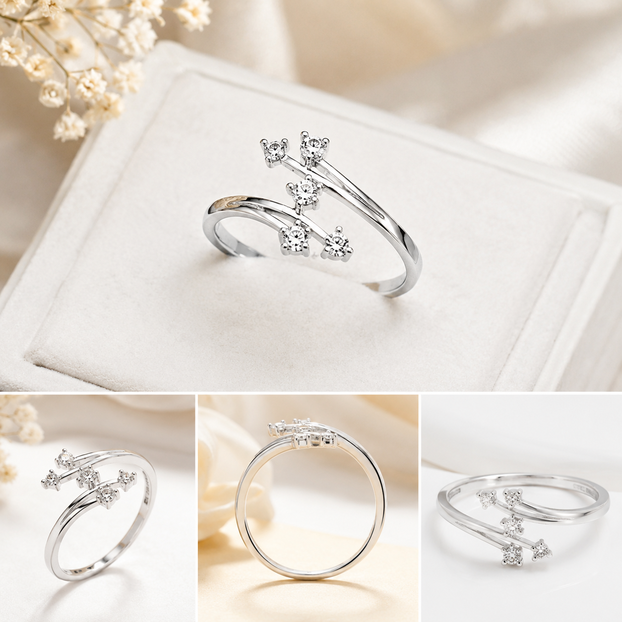 Elegant White Metal Crystal Open Ring - Image 2