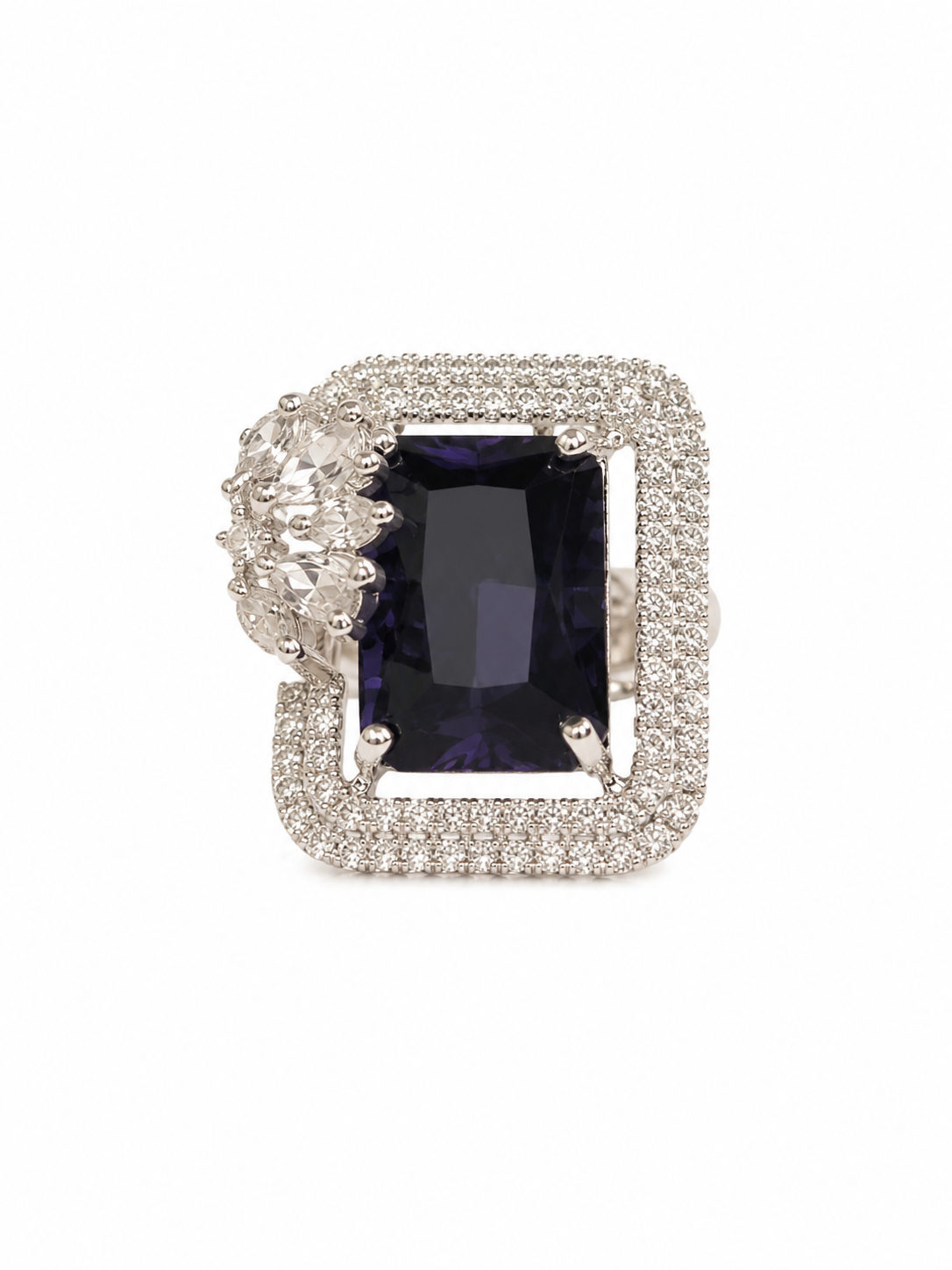 Midnight Royale White Metal Statement Ring - Image 2