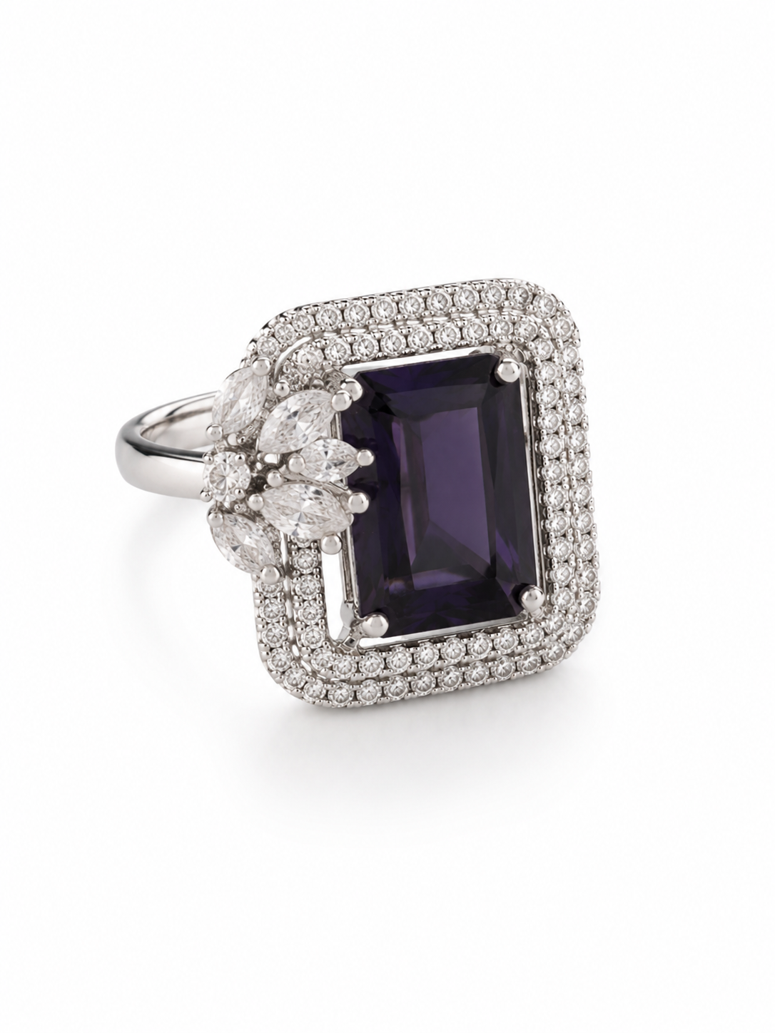 Midnight Royale White Metal Statement Ring - Image 3