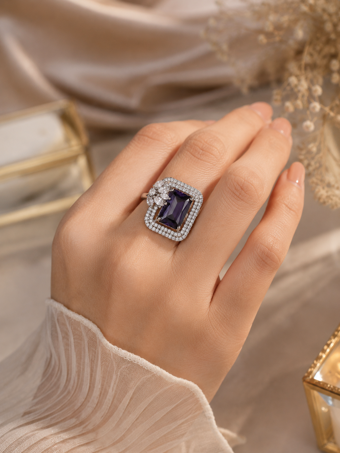 Midnight Royale White Metal Statement Ring
