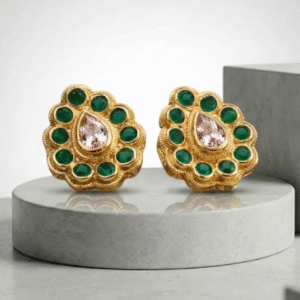 Emerald Drop Polki Stud Earrings
