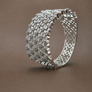 SilverStyle Elegant Crystal Bloom Silver Polish Kada Bracelet for Women
