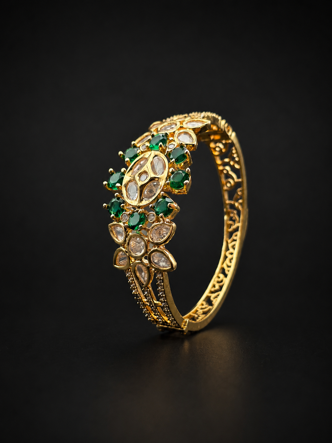 Royal Emerald Floral Designer Gold finish Kada Bracelet for Women - Image 2