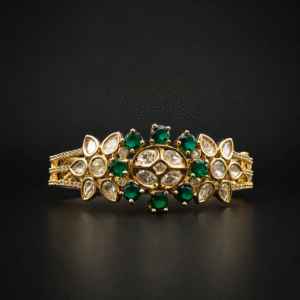 Royal Emerald Floral Designer Gold finish Kada Bracelet for Women