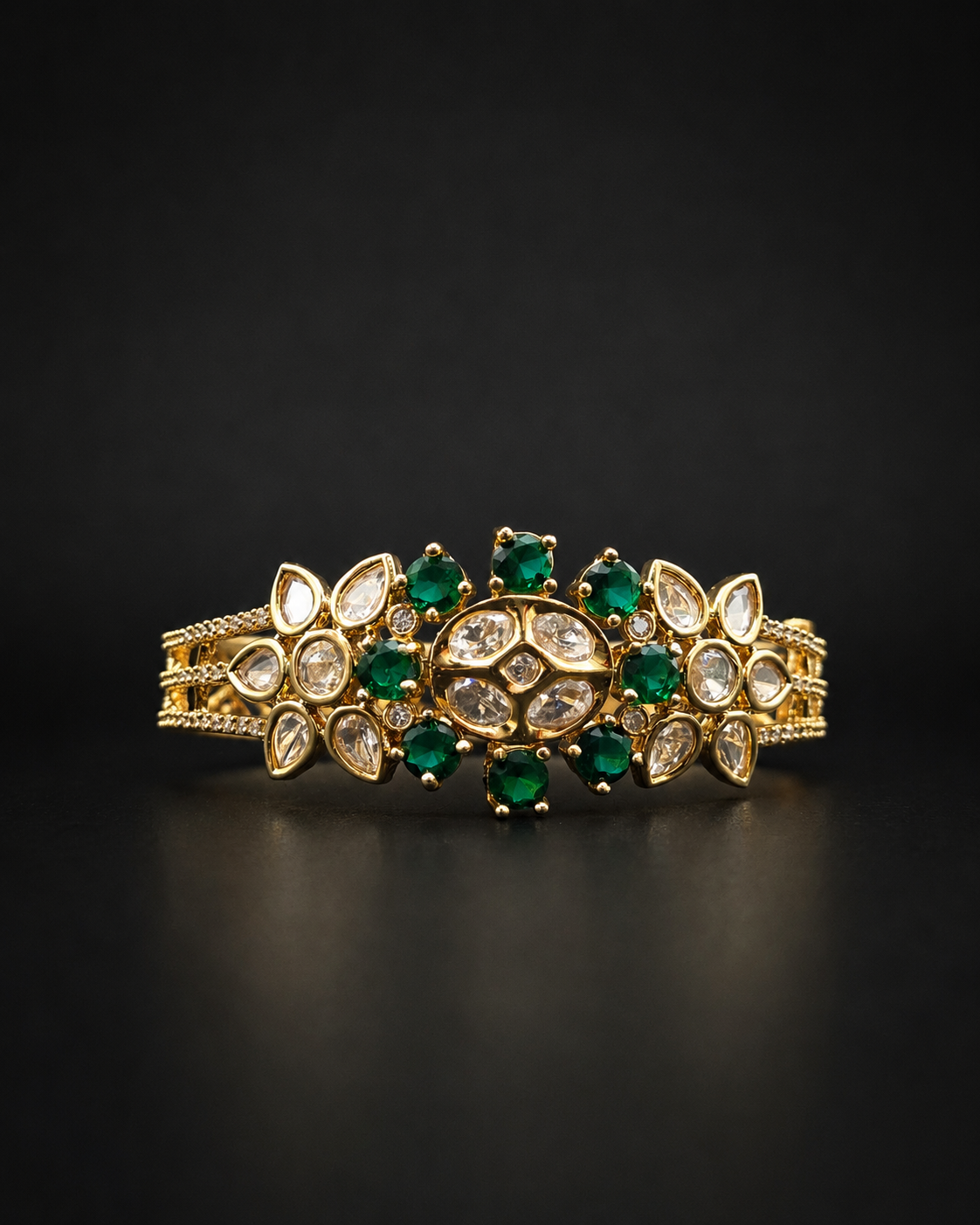 Royal Emerald Floral Designer Gold finish Kada Bracelet for Women