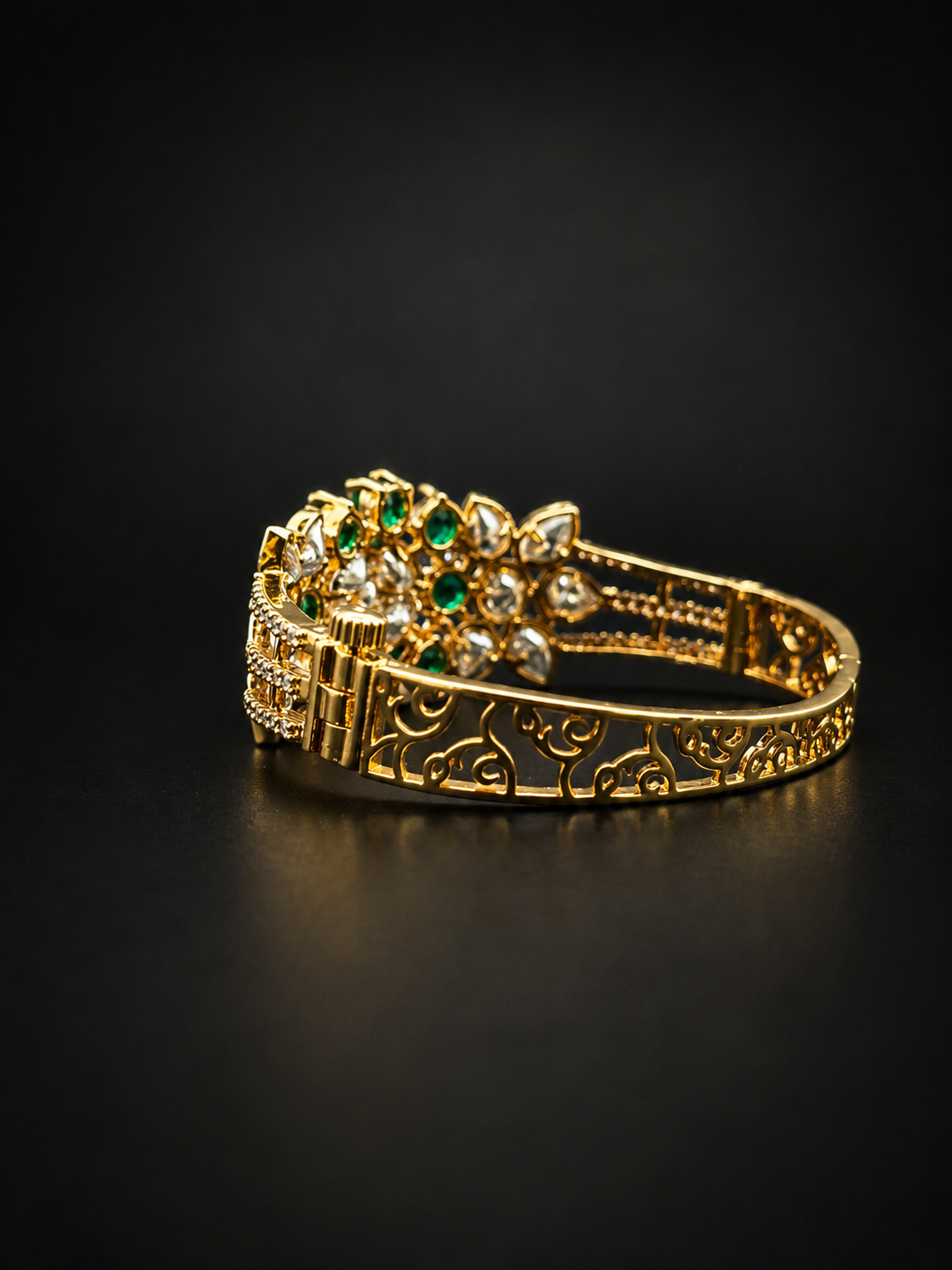 Royal Emerald Floral Designer Gold finish Kada Bracelet for Women - Image 3
