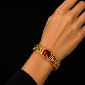 Royal Ruby Filigree Gold finish Kada Bracelet for Women