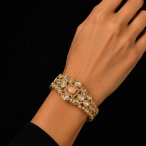 Royal Peach Stone Kundan Designer Kada Bracelet for Women