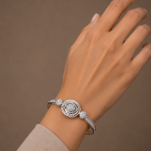 Celestial Orbit Polki Diamond Designer Silverfinis Kada Bracelet for Women