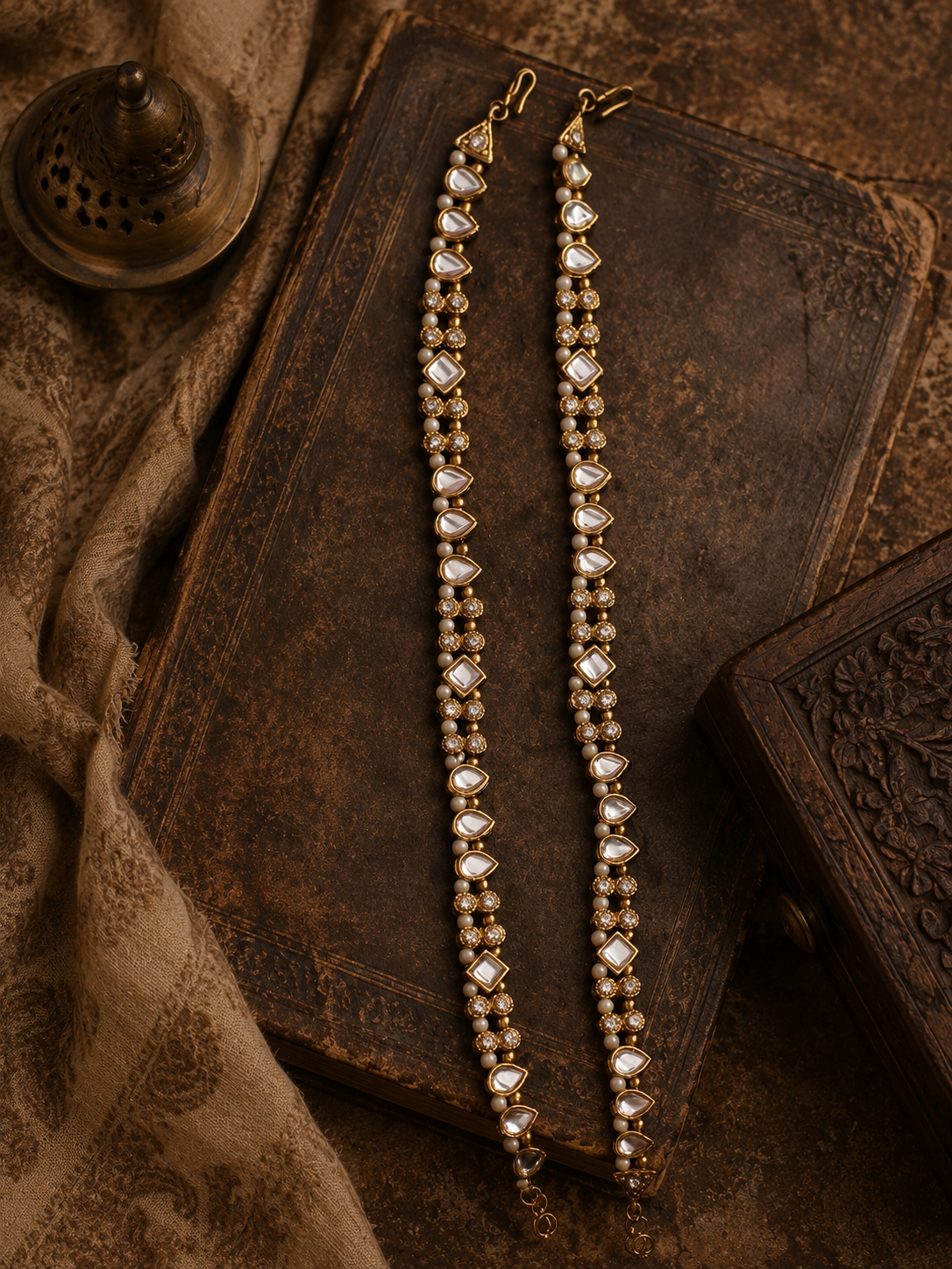Royal Kundan Pearl Designer Payal for Women | Traditional Ethnic Anklet Pair - Image 3