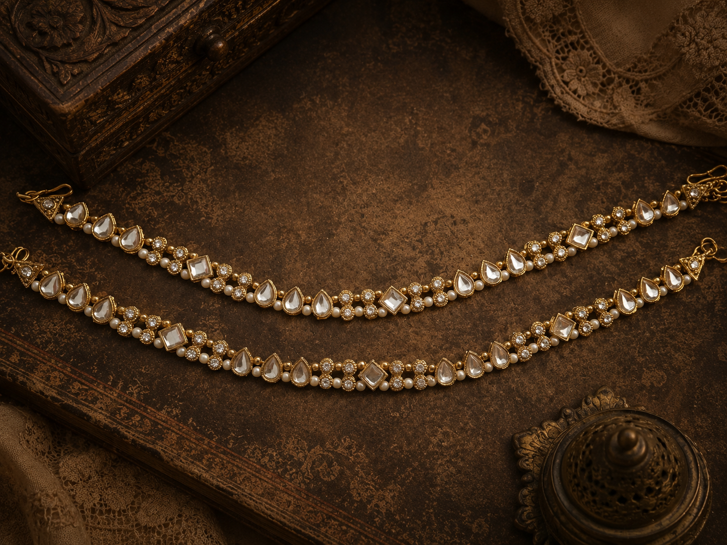 Royal Kundan Pearl Designer Payal for Women | Traditional Ethnic Anklet Pair