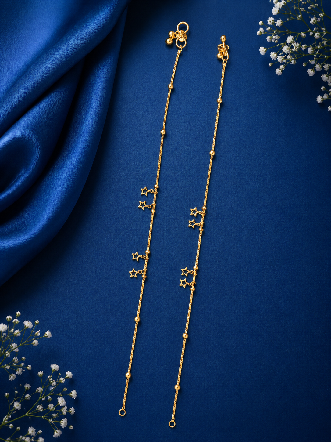 Celestial Star Charm Designer Payal for Women – Gold Tone Minimalist Anklet Pair