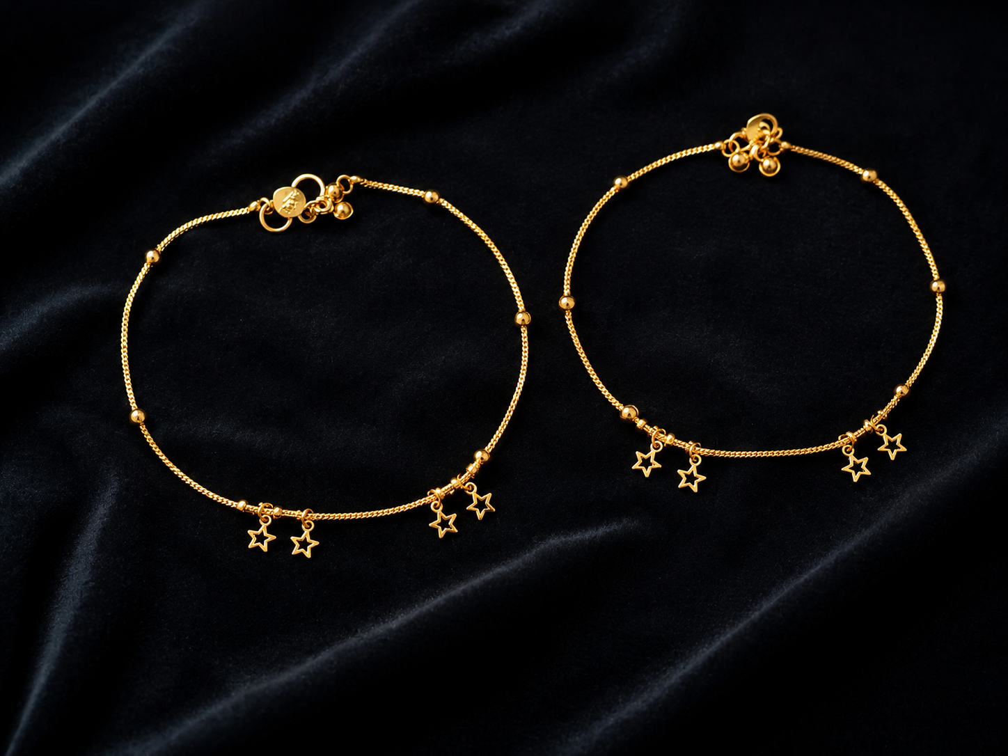Celestial Star Charm Designer Payal for Women – Gold Tone Minimalist Anklet Pair - Image 2