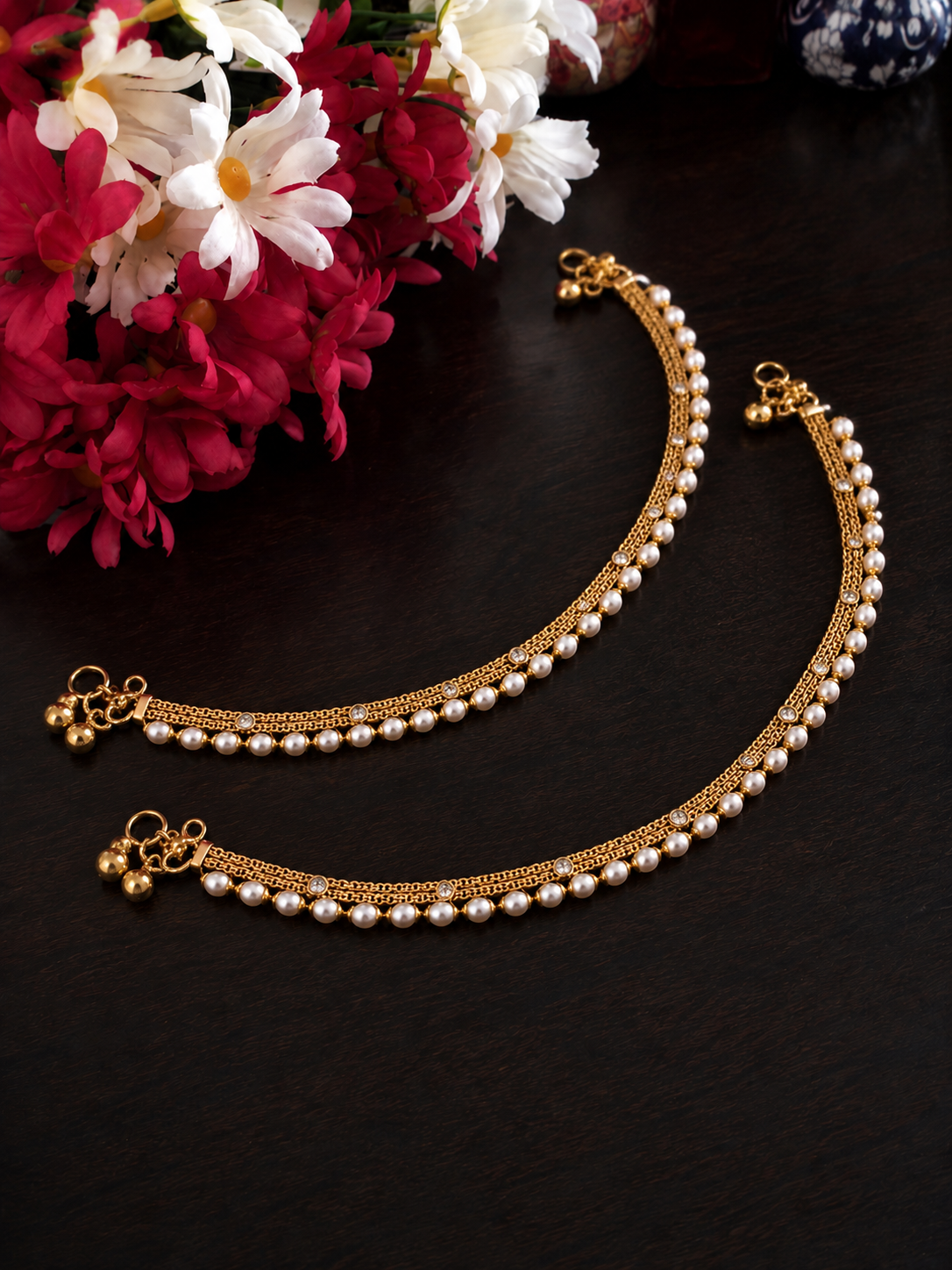 Royal Pearl Charm Gold-Tone Payal Pair - Image 2