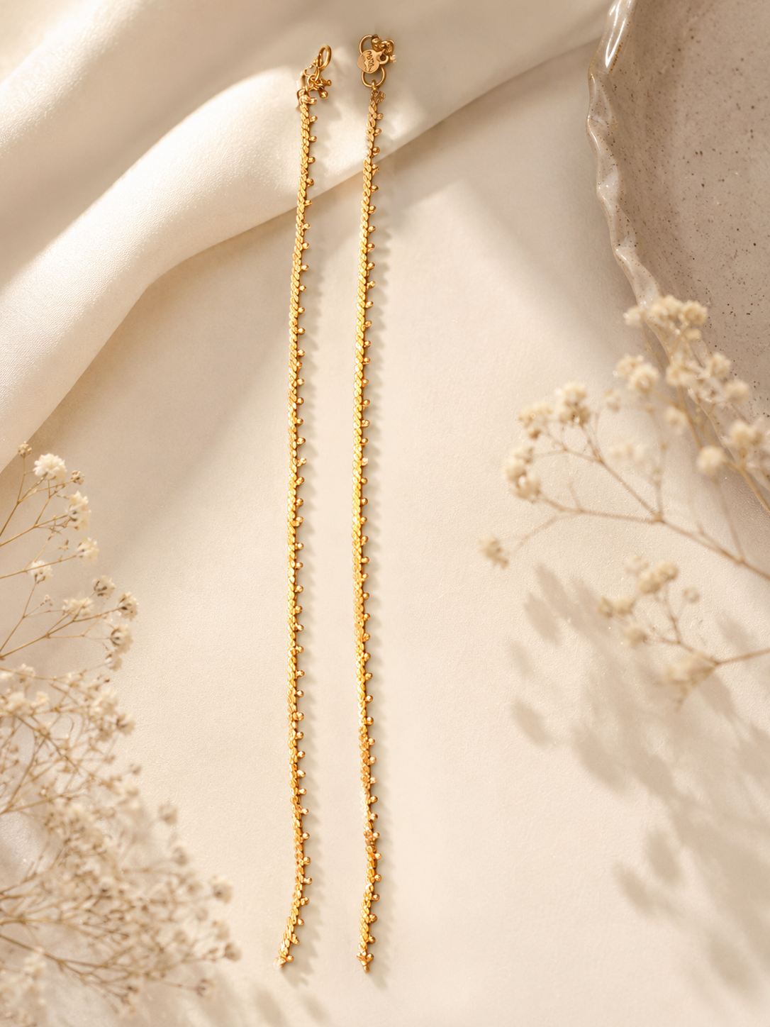 Golden Grace Beaded Chain Payal Pair - Image 2