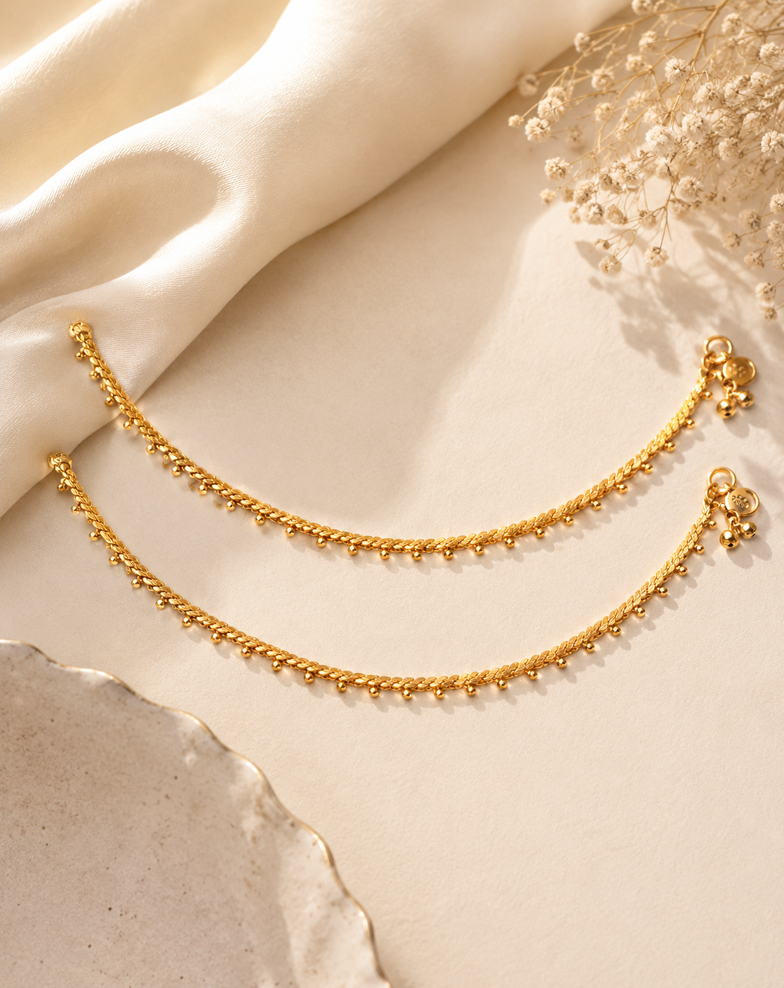 Golden Grace Beaded Chain Payal Pair