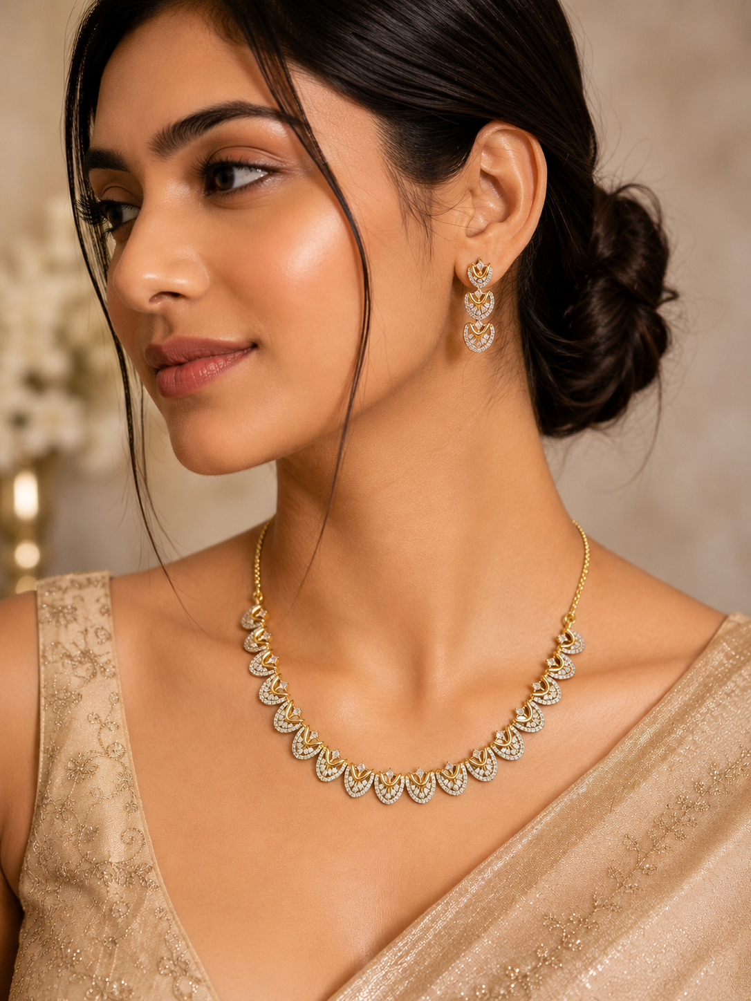 Royal Crescent Diamond-Finish Gold finish Earrings - Image 2