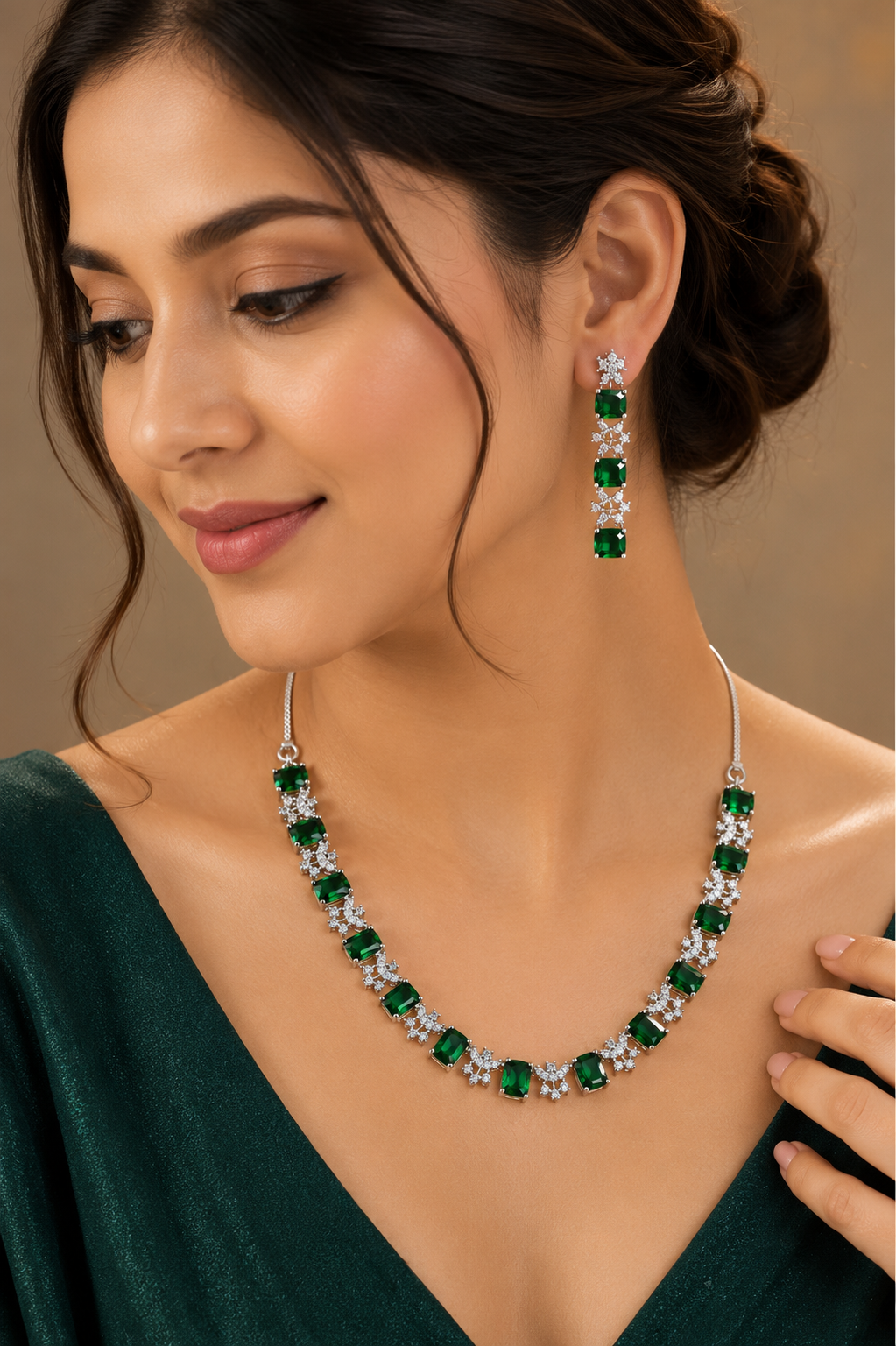 Emerald Royale CZ Drop Earrings - Image 2