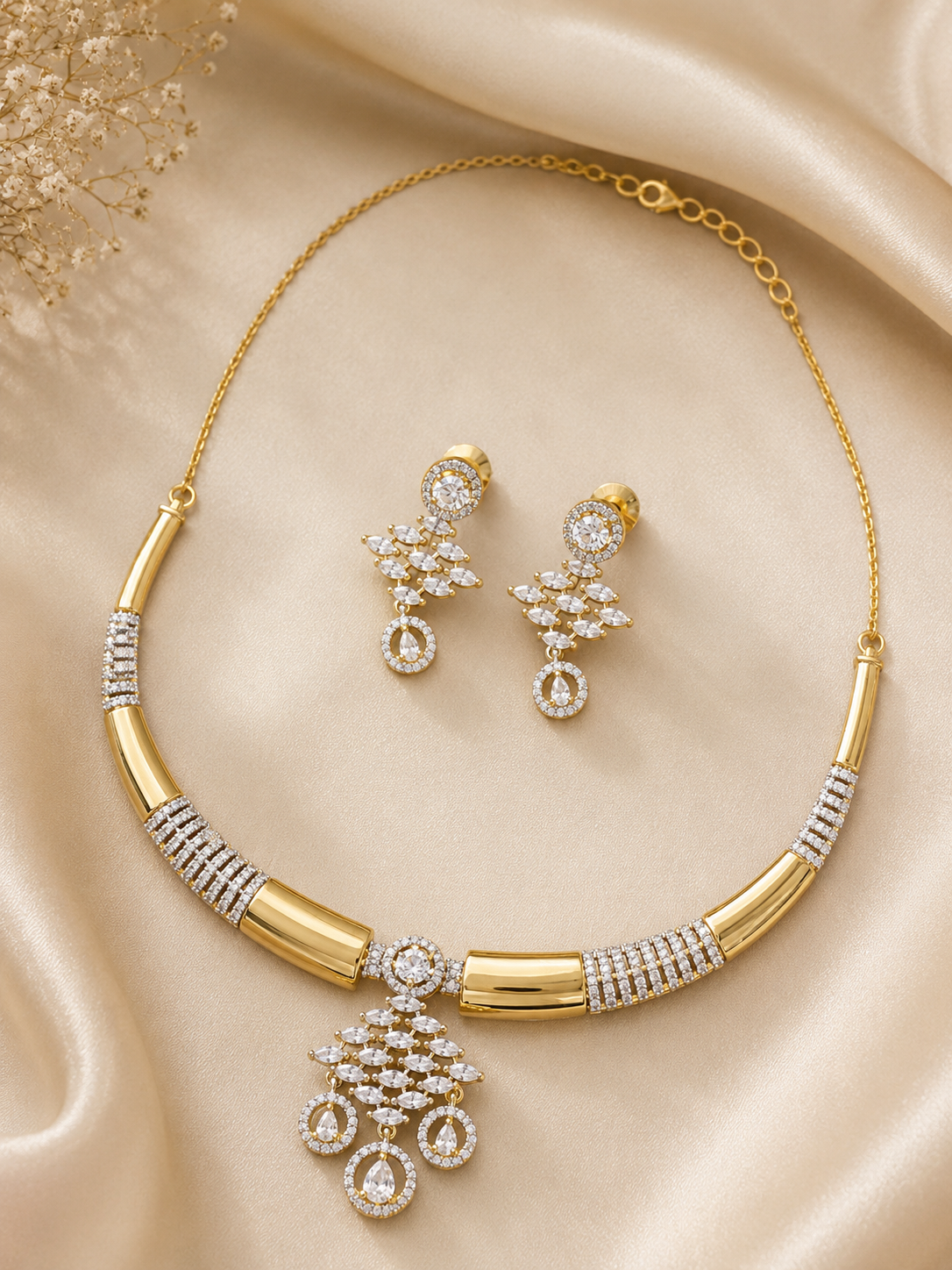 Golden Radiance CZ Pendant Necklace Set