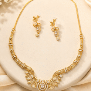 Royal Vine Crystal Gold finish Necklace Set with Matching Earrings