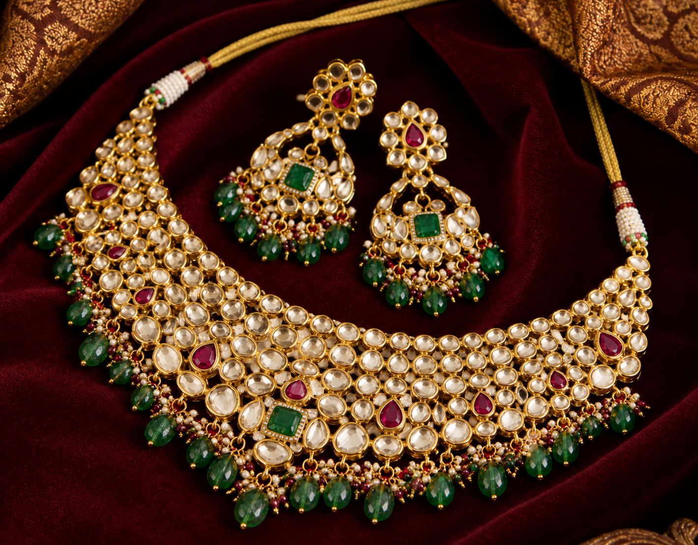 royal kundan choker on burgundy velvet